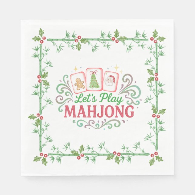 Servilleta De Papel Crest de Mahjong de Navidad | Monograma (Anverso)