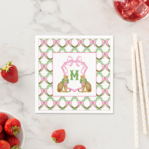 Servilleta De Papel Crest de monograma de leopardo Preppy acuarela