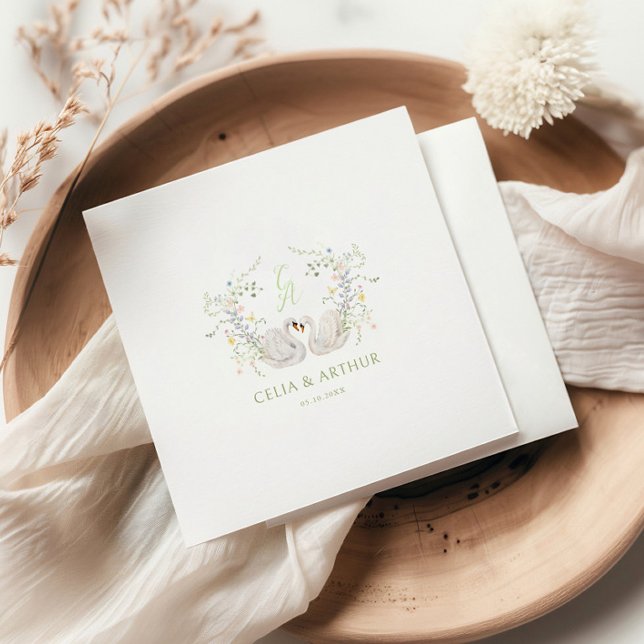 Servilleta De Papel Crest de Monograma Floral de Cisnes Boda  (Subido por el creador)