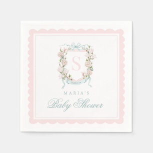 Servilleta De Papel Crest de Monograma Rosa con Volantes