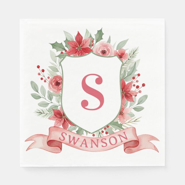 Servilleta De Papel Crest de Navidad Grandmillennial | Monograma de Na (Anverso)
