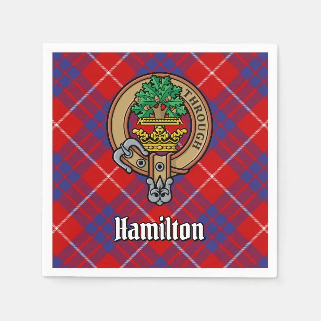 Servilleta De Papel Crest del Clan Hamilton sobre Tartán Rojo (Anverso)
