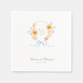 Servilleta De Papel Crest Floral Brillante Monograma Boda de Primavera