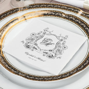 Servilleta De Papel Crest Floral Monograma Boda Elegante