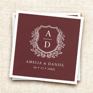Servilleta De Papel Crest Floral Monograma Bodas Burgundy