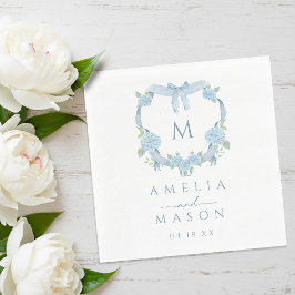 Servilleta De Papel Crest Monograma Acuarela de Hortensia Azul Boda