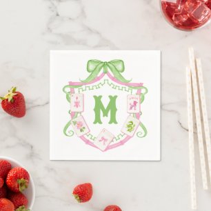 Servilleta De Papel Crest Monograma Arco Rosa y Verde Acuarela Mahjong