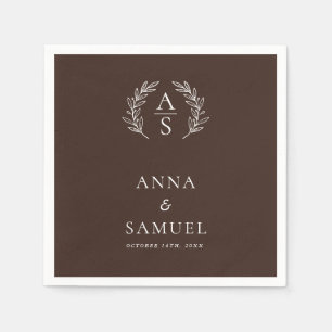Servilleta De Papel Crest Monograma Chocolate Marrón y Blanco Boda