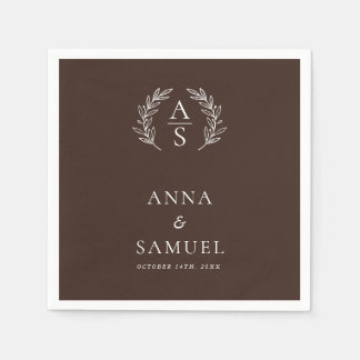 Servilleta De Papel Crest Monograma Chocolate Marrón y Blanco Boda