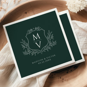 Servilleta De Papel Crest Monograma de Foliaje Vintage Verde Oscuro Bo