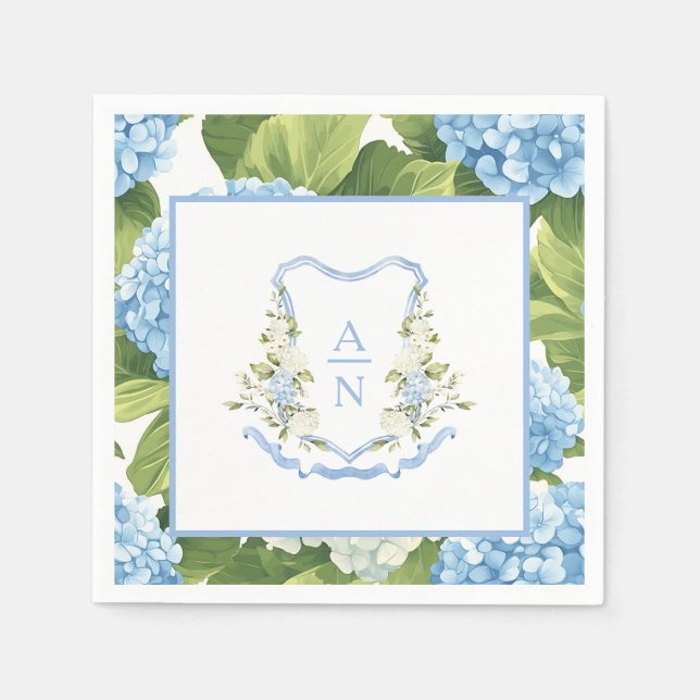 Servilleta De Papel Crest Monograma de Hortensia Azul (Anverso)