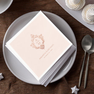 Servilleta De Papel Crest Rosa Monograma de Oro Rosa Elegante Boda