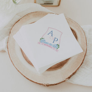 Servilleta De Papel Cresta de boda de Hortensia Azul y Rosa Grandmille