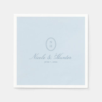 Servilleta De Papel Crestá de boda de monograma simple azul polvorient