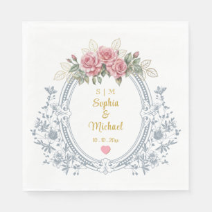Servilleta De Papel Cresta de Boda Floral, Marco de Monograma de Oro A