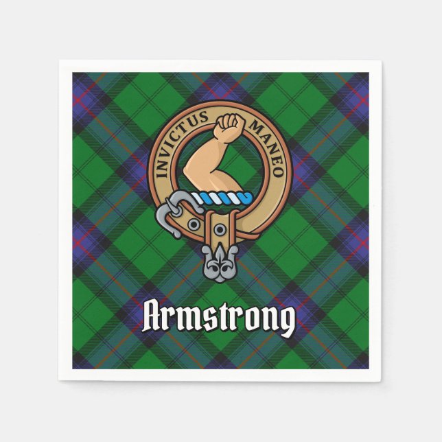 Servilleta De Papel Crestá de Clan Armstrong sobre Tartán (Anverso)
