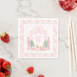 Servilleta De Papel Crestá de Monograma de Cascanueces Rosa Acuarela