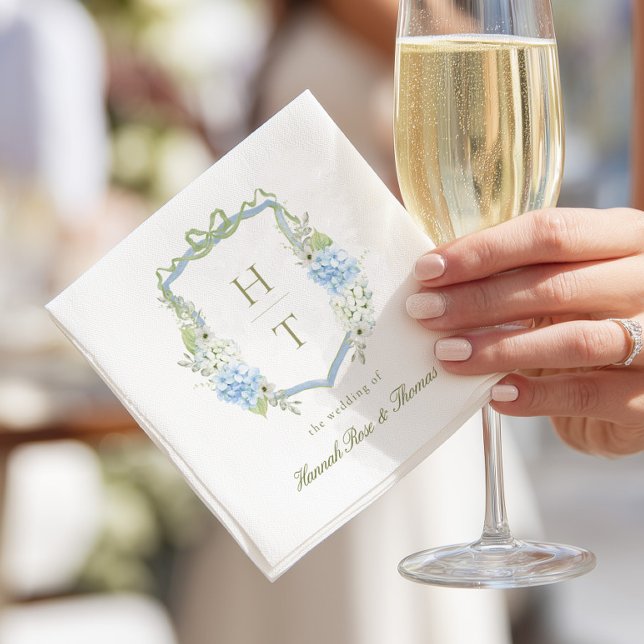Servilleta De Papel Crestas de Hortensia Azules para Bodas con Monogra (Subido por el creador)