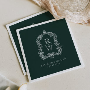 Servilleta De Papel Crestón de monograma vintage nombres boda verde bo