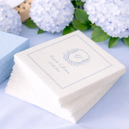 Servilleta De Papel Crestón de Monograma Vintage Polvo Azul Boda