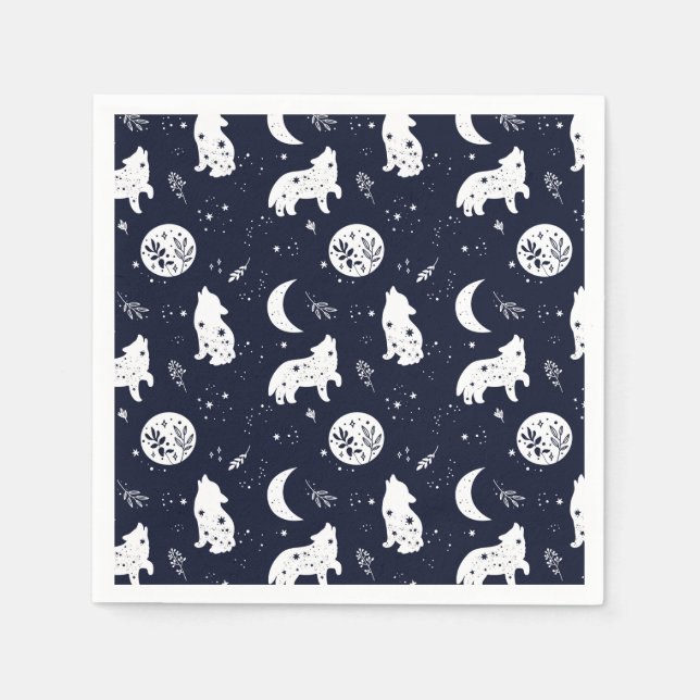Servilleta De Papel Cría de lobo aullando a la luna (Anverso)