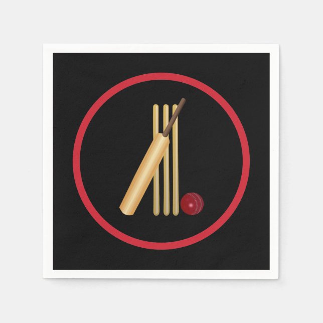 Servilleta De Papel Cricket, wicket, murciélagos y pelota (Anverso)