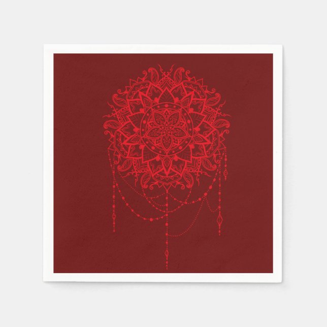 Servilleta De Papel Crimson de mandala india fiesta de cena (Anverso)