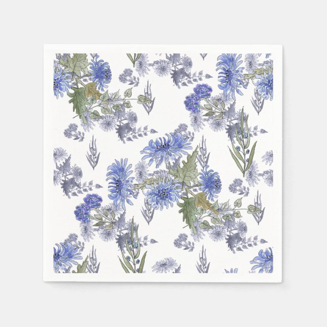 Servilleta De Papel Crisantemo azul, acuarela (Anverso)