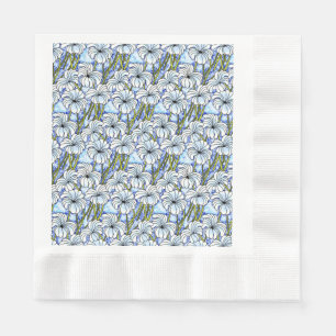 Servilleta De Papel Crisantemo retro de los años 60 en blanco, azul y