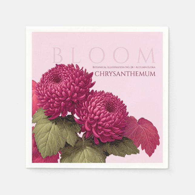 Servilleta De Papel Cristantemo Magenta Botánico Vintage (Anverso)