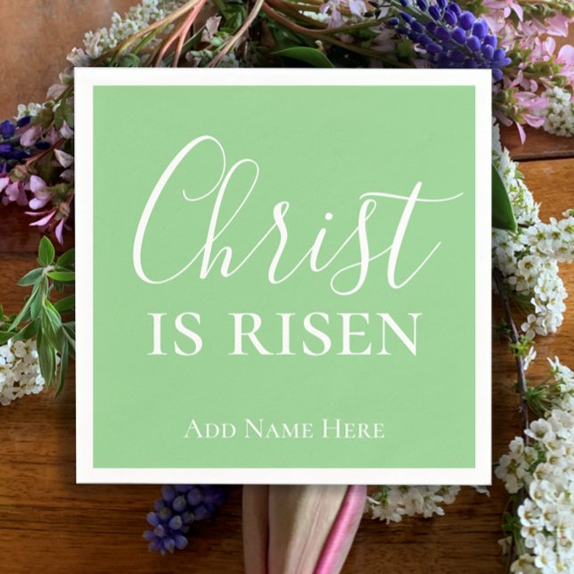 Servilleta De Papel Cristo es la Pascua Cristiana Verde Personalizado  (Christ is risen personalized modern script napkins. Christian Easter napkins mint green simple faith)