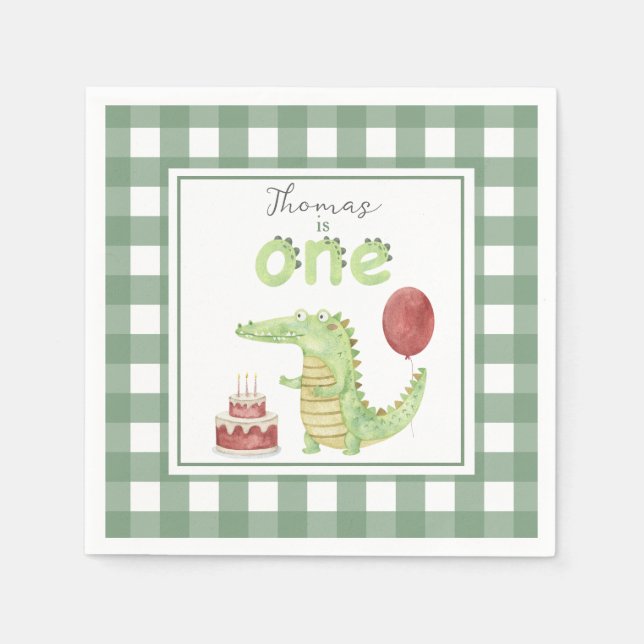 Servilleta De Papel Crocodrilo acuarela 1º cumpleaños (Anverso)