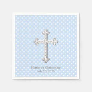 Servilleta De Papel Cruz Blanca Bautizo Azul