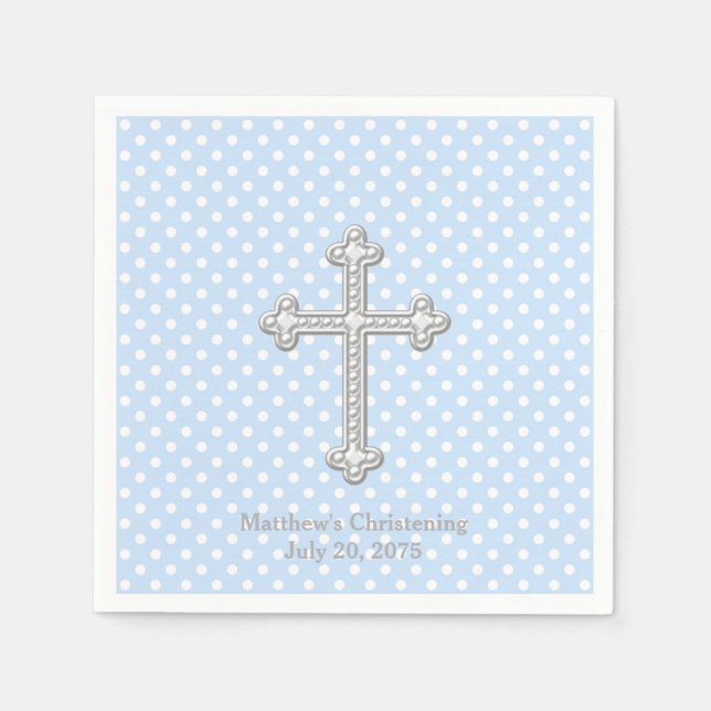 Servilleta De Papel Cruz Blanca Bautizo Azul (Anverso)