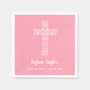 Servilleta De Papel Cruz Blanca sobre religión rosa