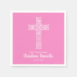 Servilleta De Papel Cruz Blanca Taffy Comunión Chica Rosa Religiosa