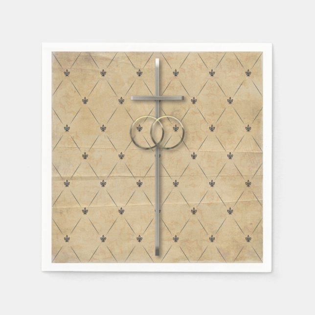 Servilleta De Papel Cruz Boda cristiana y servilletas de anillo (Anverso)
