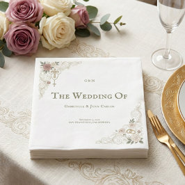 Servilleta De Papel Cruz Católica Floral Elegante para Boda
