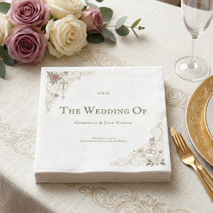 Servilleta De Papel Cruz Católica Floral Elegante para Boda