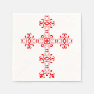 Servilleta De Papel Cruz con Adorno Rojo Arte Decorativo Sagrado