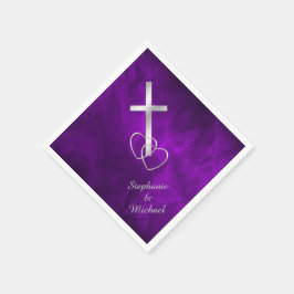 Servilleta De Papel Cruz cristiana morada-plateada Boda