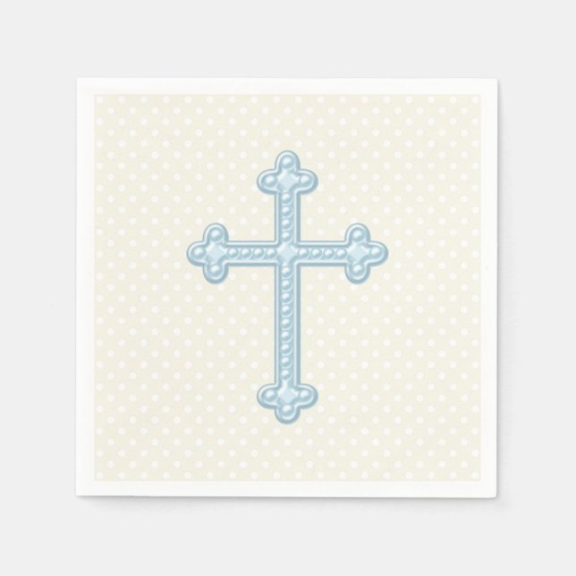 Servilleta De Papel Cruz de Bautizo Baby Blue (Anverso)