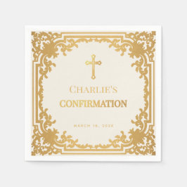 Servilleta De Papel Cruz de Marfil y Oro Vintage de Confirmación Relig