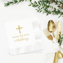 Servilleta De Papel Cruz de oro elegante Dios bendiga al bebé Bautismo
