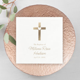 Servilleta De Papel Cruz de oro simple con bautismo cardíaco