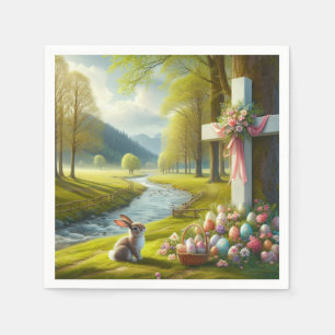 Servilleta De Papel Cruz de Pascua con conejo y huevos