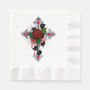 Servilleta De Papel Cruz de Plata con una Rosa Roja