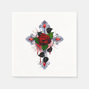 Servilleta De Papel Cruz de Plata con una Rosa Roja