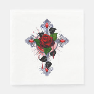 Servilleta De Papel Cruz de Plata con una Rosa Roja