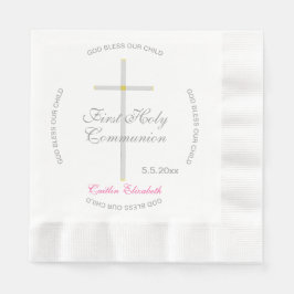 Servilleta De Papel Cruz de Plata Primera Comunión Rosa Nombre